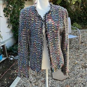 Trina Turk Multicolor Tweed Fringe Open Blazer - Black Base
